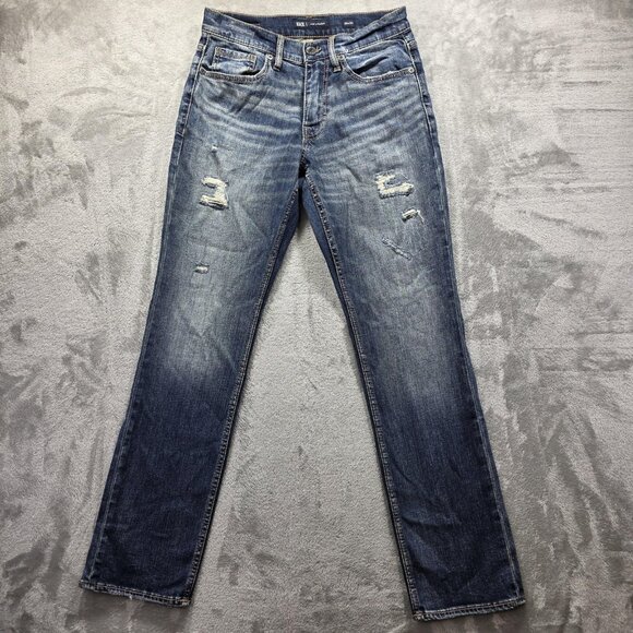 BKE Jake Straight Jeans Mens 30x32 Blue Distressed Performance Stretch Denim - Picture 1 of 12